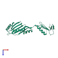 PDB entry 2fpn coloured by chain, top view.