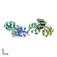 PDB entry 2fpo coloured by chain, front view.