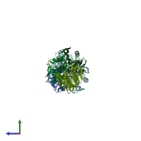 PDB entry 2fpo coloured by chain, side view.