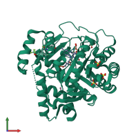 PDB entry 2fpt coloured by chain, front view.
