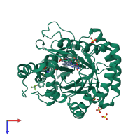 PDB entry 2fpt coloured by chain, top view.