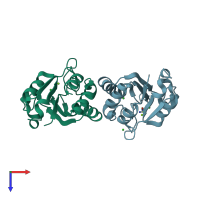 PDB entry 2fpu coloured by chain, top view.