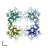 PDB entry 2fpz coloured by chain, front view.