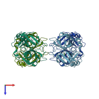 PDB entry 2fpz coloured by chain, top view.