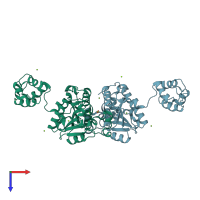 PDB entry 2fq1 coloured by chain, top view.