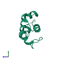 PDB entry 2fq3 coloured by chain, side view.