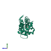 PDB entry 2fq4 coloured by chain, side view.