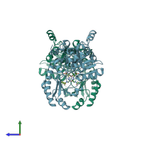 PDB entry 2fq6 coloured by chain, side view.