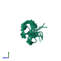 PDB entry 2fqa coloured by chain, ensemble of 20 models, side view.