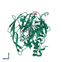 PDB entry 2fqf coloured by chain, side view.