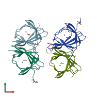 PDB entry 2fqp coloured by chain, front view.