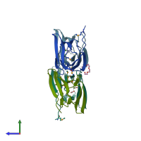 PDB entry 2fqp coloured by chain, side view.