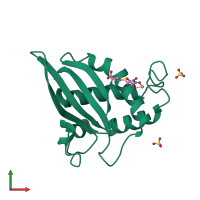 PDB entry 2fqt coloured by chain, front view.