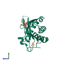 PDB entry 2fqt coloured by chain, side view.