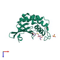 PDB entry 2fqt coloured by chain, top view.
