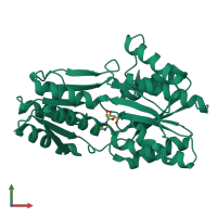 PDB entry 2fqy coloured by chain, front view.