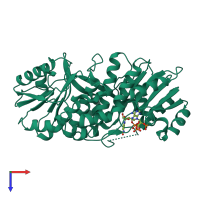 PDB entry 2fr1 coloured by chain, top view.
