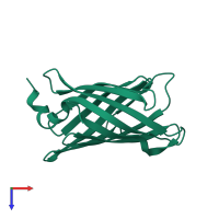 PDB entry 2fr2 coloured by chain, top view.