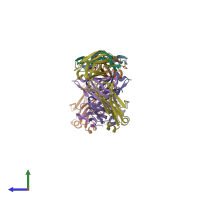 PDB entry 2fr4 coloured by chain, side view.