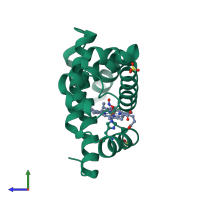 PDB entry 2frf coloured by chain, side view.