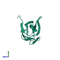 PDB entry 2frg coloured by chain, side view.