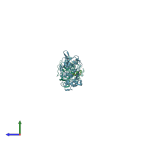 PDB entry 2frq coloured by chain, side view.