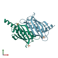 PDB entry 2fs2 coloured by chain, front view.