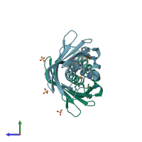 PDB entry 2fs2 coloured by chain, side view.
