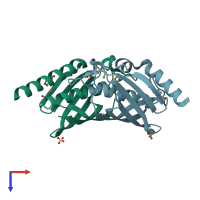 PDB entry 2fs2 coloured by chain, top view.