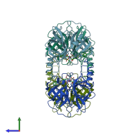 PDB entry 2fs8 coloured by chain, side view.