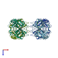 PDB entry 2fs9 coloured by chain, top view.