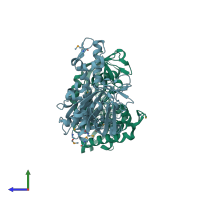 PDB entry 2fsk coloured by chain, side view.