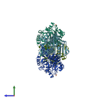PDB entry 2fss coloured by chain, side view.