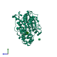 PDB entry 2fst coloured by chain, side view.