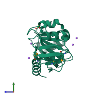 PDB entry 2fsu coloured by chain, side view.