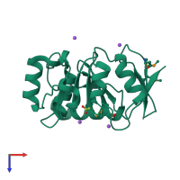 PDB entry 2fsu coloured by chain, top view.