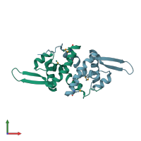 PDB entry 2fsw coloured by chain, front view.