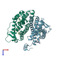 PDB entry 2fsz coloured by chain, top view.