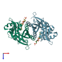 PDB entry 2ft0 coloured by chain, top view.