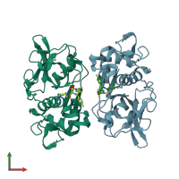 PDB entry 2ft2 coloured by chain, front view.