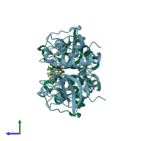 PDB entry 2ft2 coloured by chain, side view.