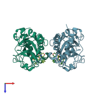 PDB entry 2ft2 coloured by chain, top view.