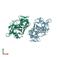 PDB entry 2ftd coloured by chain, front view.