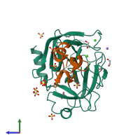 PDB entry 2ftl coloured by chain, side view.