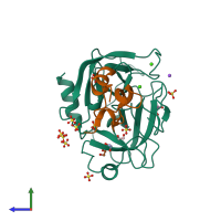 PDB entry 2ftm coloured by chain, side view.