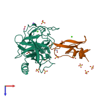 PDB 2ftm coloured by chain and viewed from the top.
