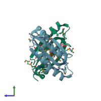 PDB entry 2ftr coloured by chain, side view.