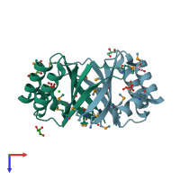 PDB entry 2ftr coloured by chain, top view.