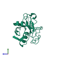 Monomeric assembly 1 of PDB entry 2fu0 coloured by chemically distinct molecules, side view.