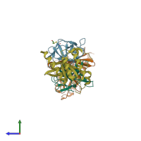 PDB entry 2fu5 coloured by chain, side view.